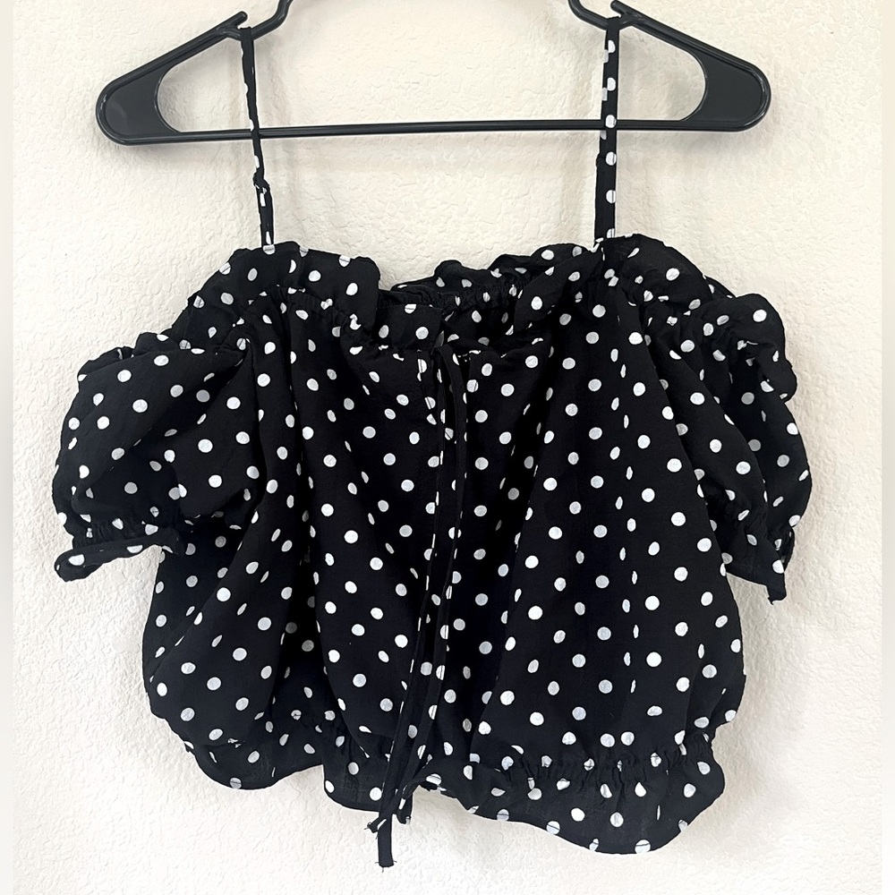H&M Divided Black White Polka Dot Day Top Size L